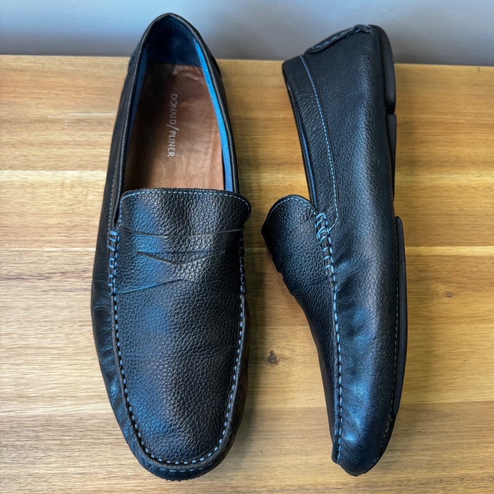 Donald J Pliner Varran Men 13 M Navy Blue Pebbled Leather Driving Loafers Preppy
